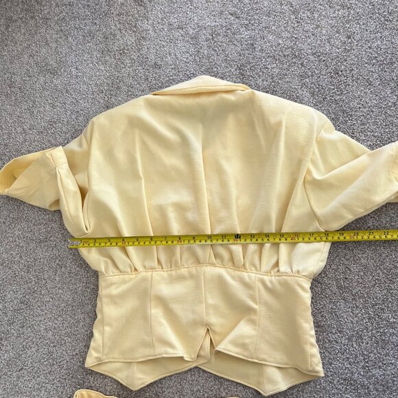 Vintage Handmade 1950s 2-Piece Yellow Linen Blouse and Skirt Set Single Stitch - Picture 8 of 13